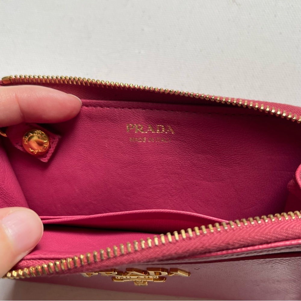 PRADA Saffiano Metal Zip Around Key Holder Peonia Pink Gold Wallet Chain - Picture 7 of 10